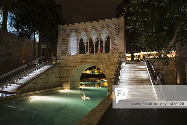 'Little Venice water park at night; Baku  Azerbaijan'