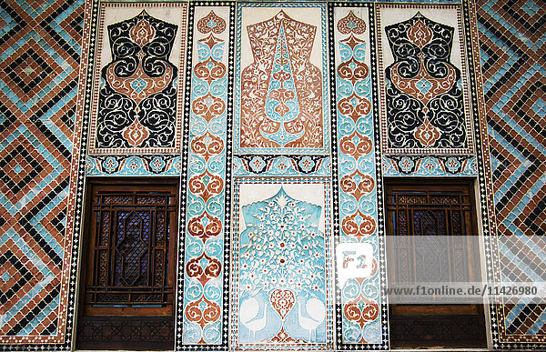 'Tile decorations on the facade of the Palace of Shaki Khans; Shaki  Azerbaijan'