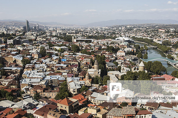 'Panoramic view of Tbilisi from the aerial tramway; Tbilisi  Georgia'