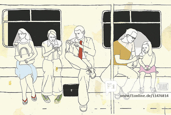 Menschen nutzen mobile Geräte in der U-Bahn