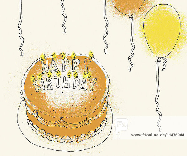 Geburtstagskuchen und Luftballons