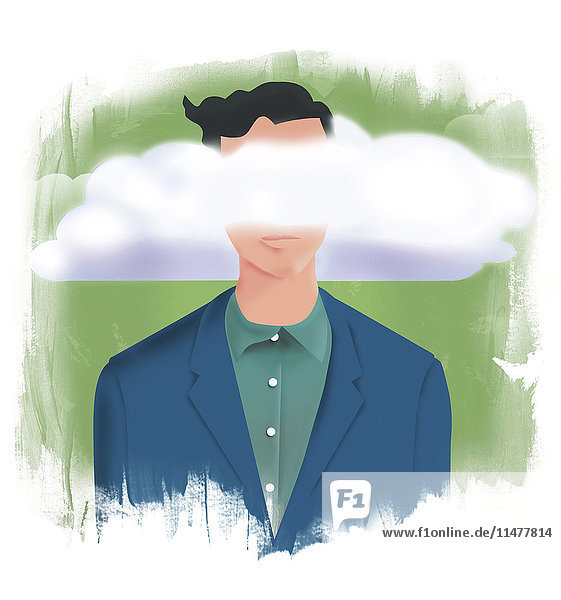 Man with head in the clouds
