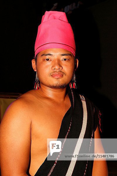Maring Tribal Man with traditional headgear from Manipur India. Tribal Festival in Ajmer  Rajasthan  India.