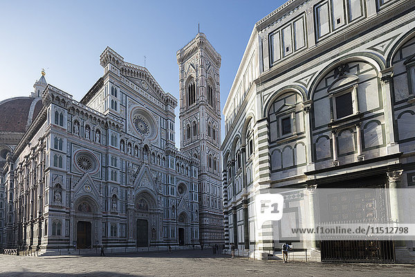 The complex of Duomo di Firenze with ancient Baptistery  Giotto's Campanile and Brunelleschi's Dome  Florence  UNESCO World Heritage Site  Tuscany  Italy  Europe