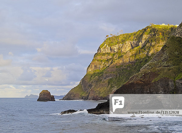View of the cliffs near the Ponta de Sao Jorge Madeira Portugal Atlantic Ocean Europe