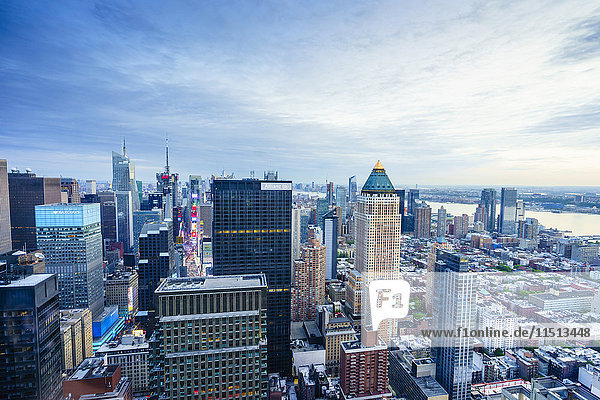 Manhattan skyline from Times Square to the Hudson River  New York City  United States of America  North America