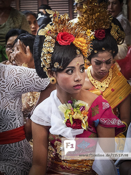 Girl awaiting tooth filing ceremony  Denpasar  Bali  Indonesia  Southeast Asia  Asia
