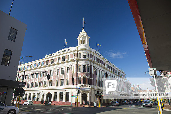 Das historische Gebäude der Allied Press an der Ecke Cumberland Street und Stuart Street  Dunedin  Otago  Südinsel  Neuseeland  Pazifik