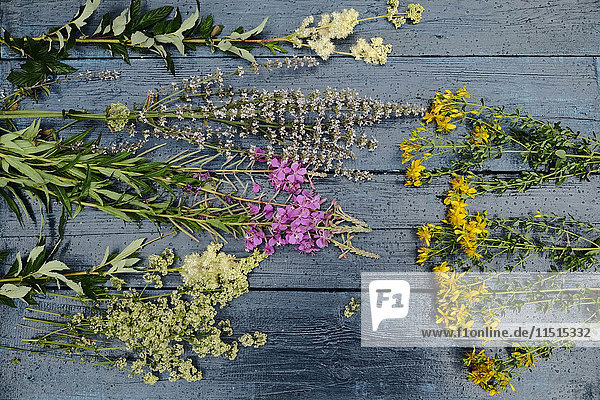 Multicolor flowers laying on wooden table