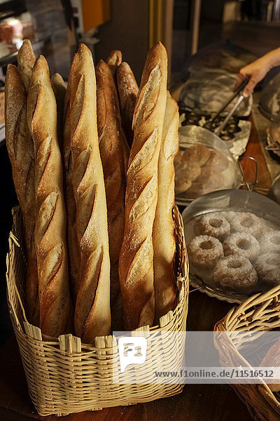 Basket of bread in bakery