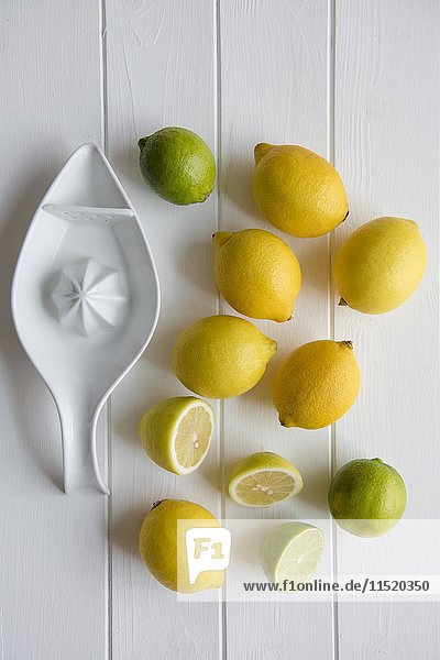 Zitronen und Limetten mit dem Keramikentsafter