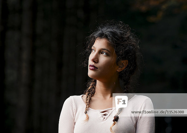 Porträt einer jungen Frau mit Zöpfen in der Natur