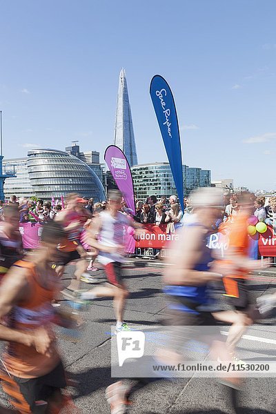England  London  London Marathon  Runners on Tower Bridge