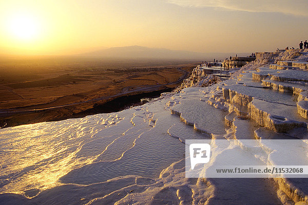 Turkey  province of Denizli  Pamukkale  natural limestone pools (Unesco world heritage)  sunset