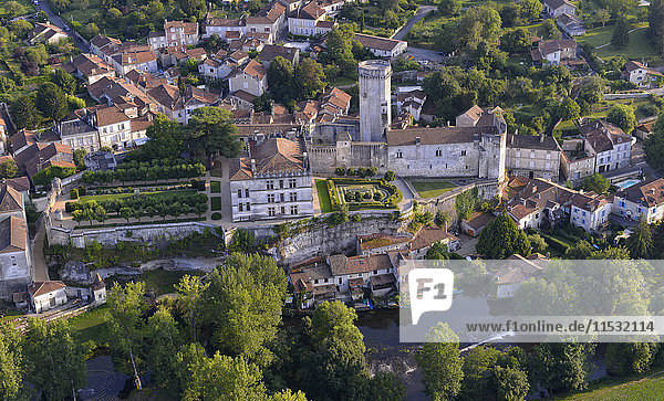 Europe  France  Dordogne  aerial view of the castle and the village Bourdeilles