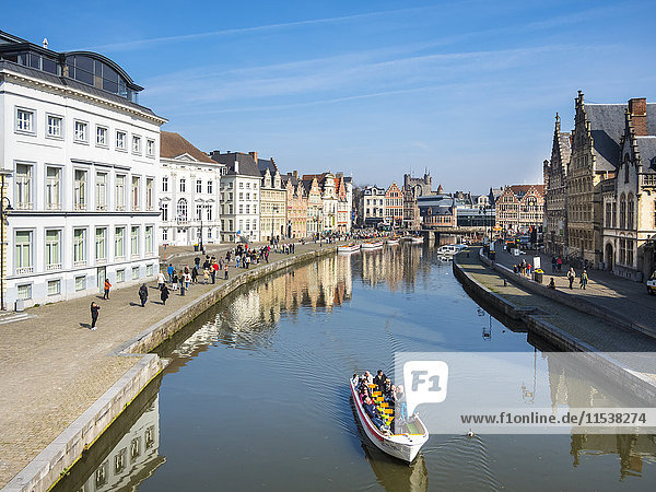 Belgium  East Flanders  Ghent  Old town  Graslei and Korenlei  Tourboat on Leie river