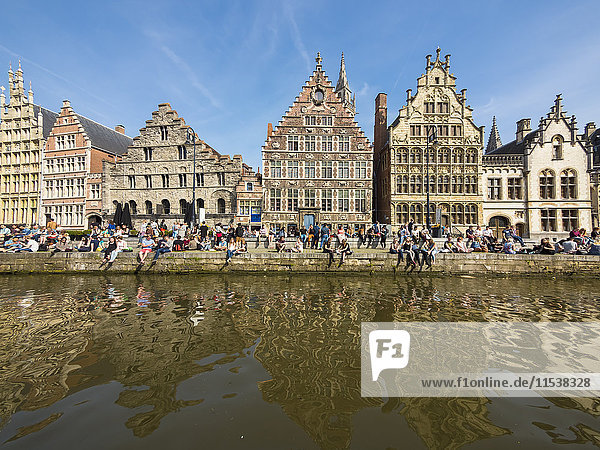 Belgium  Ghent  Old Town  Graslei  historical Guild Houses at River Leie