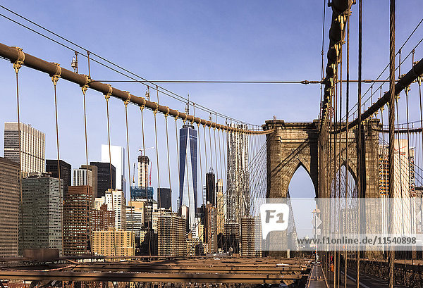 USA  New York City  Manhattan  Brooklyn Bridge in the morning