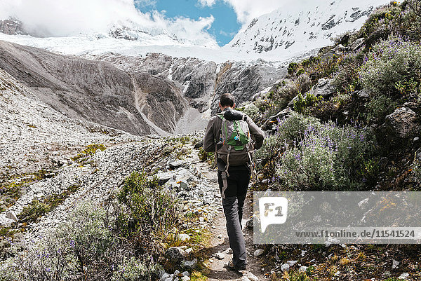 Peru  Huaraz  Huascaran National Park  man on a trek
