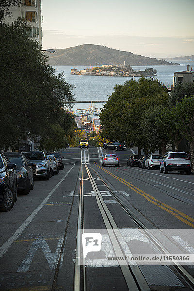 USA  California  San Francisco  Hyde Street  San Francisco Bay and Alcatraz Island