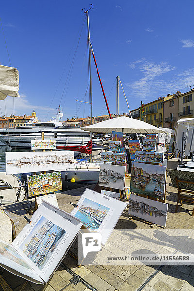 Art for sale by the harbour  Saint Tropez  Var  Cote d'Azur  Provence  France  Europe