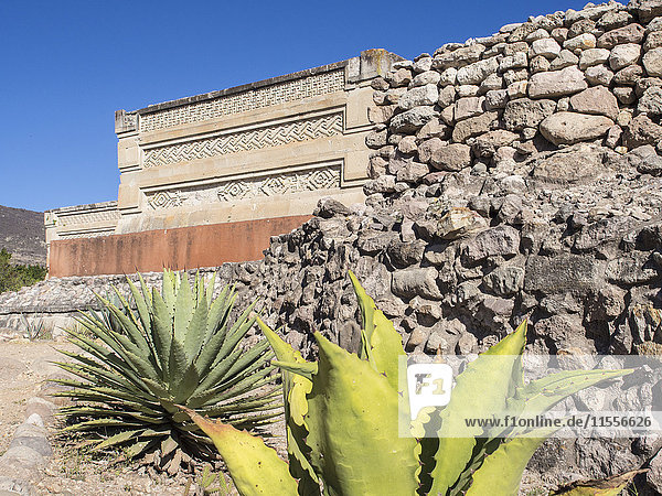 Pre-Columbian Mixtec and Zapotec ruins in the town of Mitla State of Oaxaca Mexico North America