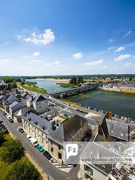 France  Amboise  view to the old town with River Loire and Pont du Marechal Leclerc in the background