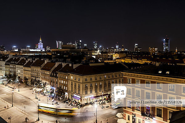 Poland  Warsaw  old town and new town at night