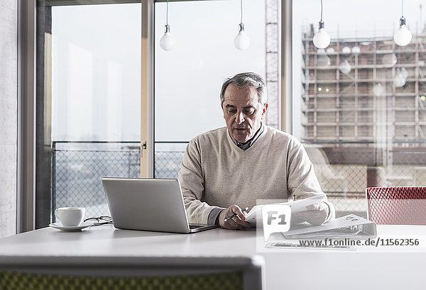 Senior businessman working on laptop in office