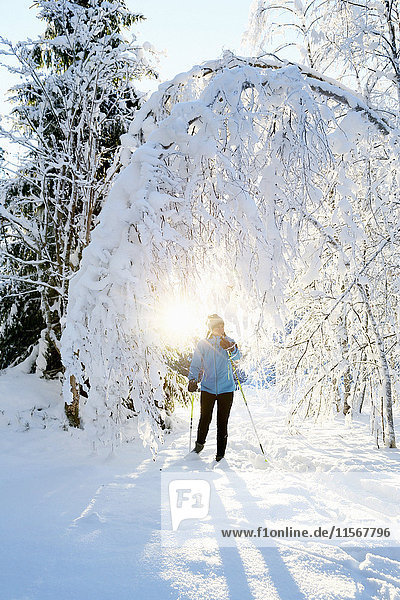Woman skiing in scenics forest