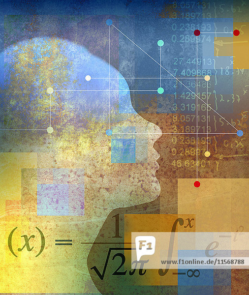 Profil einer Frau  die über mathematische Kalkulationen nachdenkt