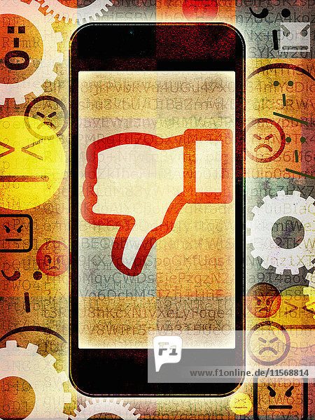 Daumen runter Dislike-Symbol auf einem Smartphone
