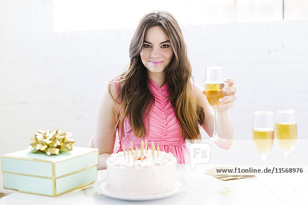Portrait of woman at birthday party