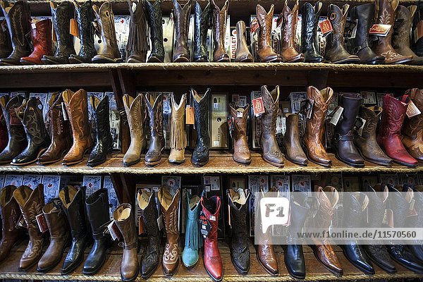 Cowboy boots in a shop in Gastown  Vancouver  British Columbia Province  Canada  North America