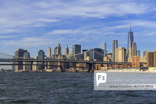 Manhattan Bridge  Skyline mit One World Trade Center  East River  Manhattan  New York City  New York  USA  Nordamerika