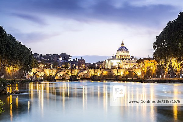 Saint Peter's Basilica with bridge over Tiber  dusk  Rome  Italy  Europe