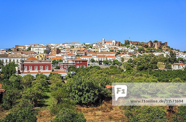 Cityview with medieval cathedral and castle  Silves  Algarve  Portugal  Europe