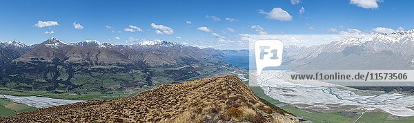 View of Lake Wakatipu from Mount Alfred  Glenorchy at Queenstown  Southern Alps  Otago  Southland  New Zealand  Oceania