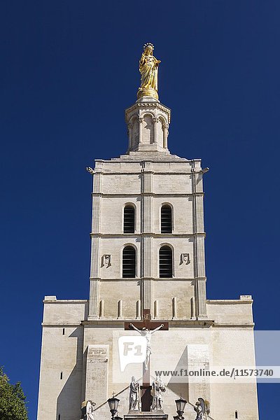 Goldene Statue der Heiligen Maria auf der Spitze der Kathedrale  Notre-Dame des Doms  Avignon  Provence-Alpes-Cote d'Azur  Frankreich  Europa
