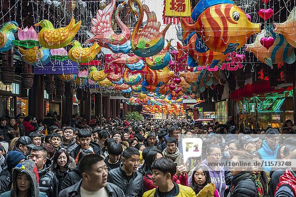Menschenmassen am chinesischen Neujahrstag  historisches Zentrum  Shanghai  China  Asien