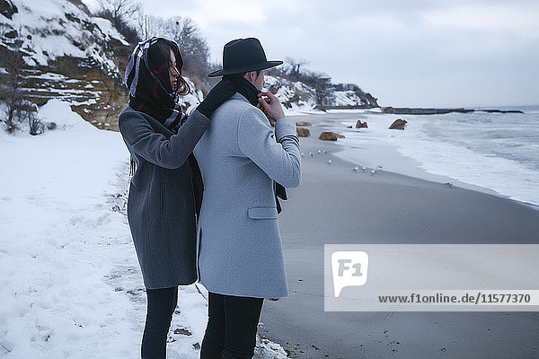 Couple on winter vacation  Odessa  Ukraine