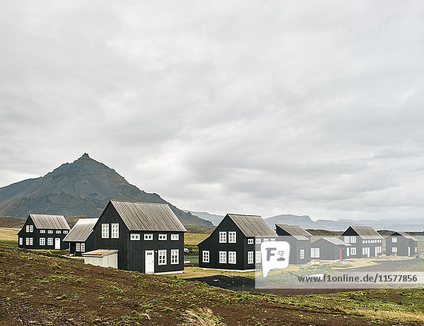 Landschaft mit traditionellen isländischen Häusern  Reykjavik  Island
