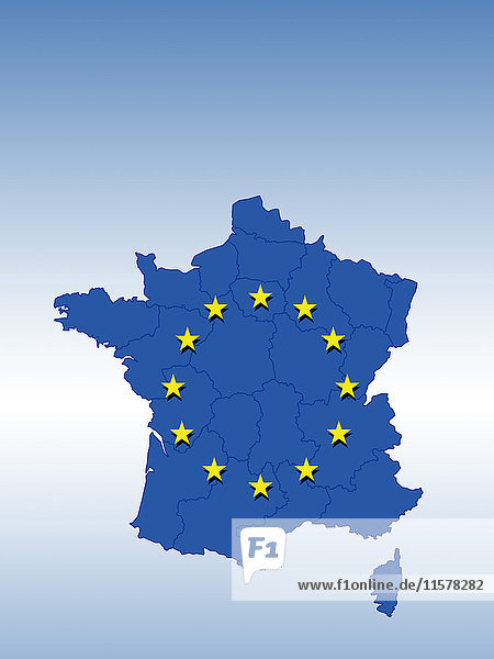 Blaue Karte von Frankreich  Sterne der Europäischen Union darauf.