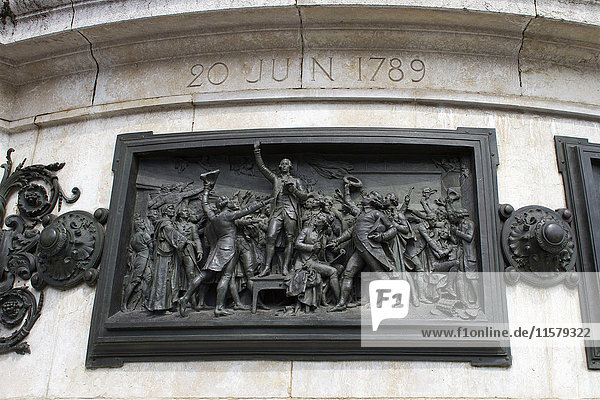 'France  Paris  3rd district  Place de la Republique  bronze bas-relief by Leopold Morice : ''June  20th  1789''  Tennis Court Oath'