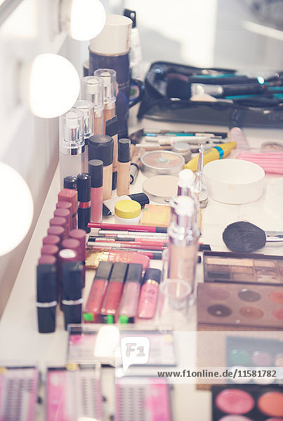 Variety of make up in dressing room