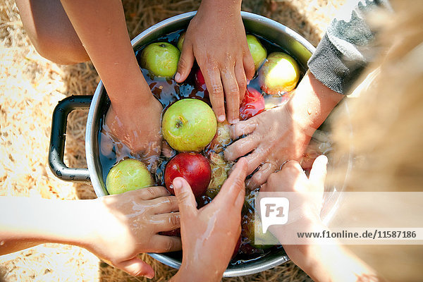 People washing apples