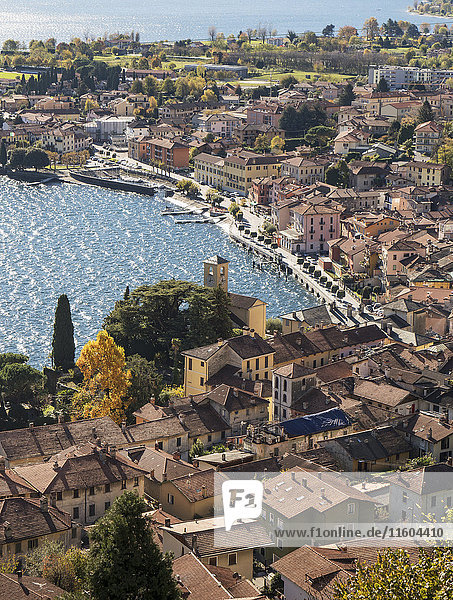 Scenic view of waterfront Gravedona Lake Como Italy