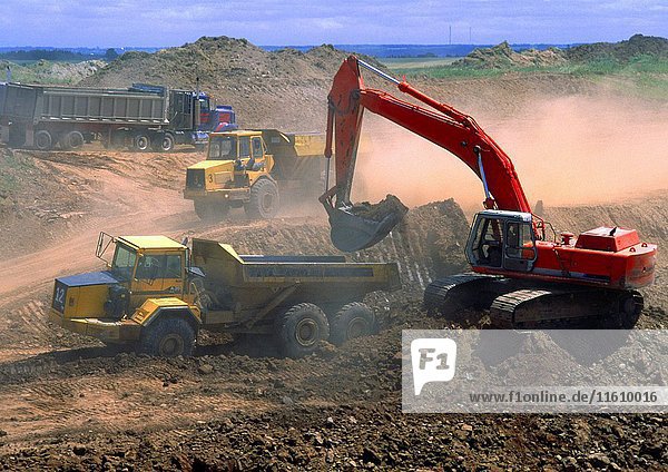 Heavy equipment working on a road construction