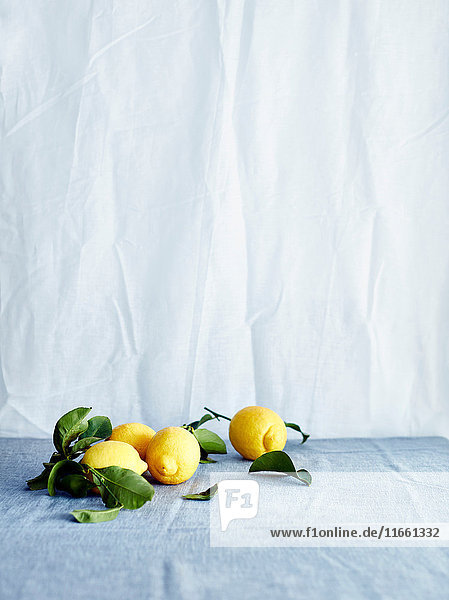 Frische Zitronen auf Tischdecke