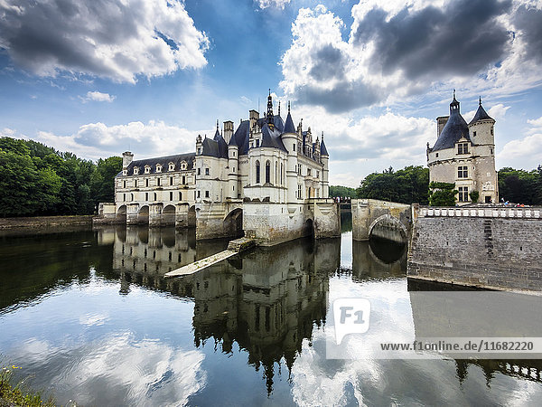 France  Chenonceaux  view to Chateau de Chenonceau with water reflection